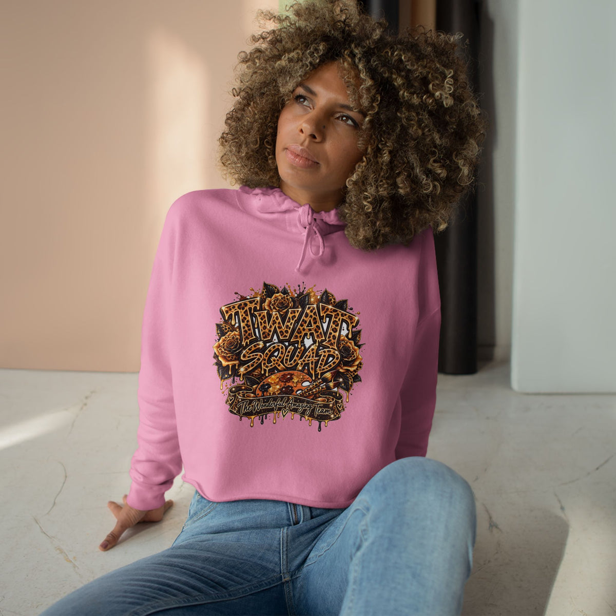 Crop Hoodie-Twat Squad cheetah