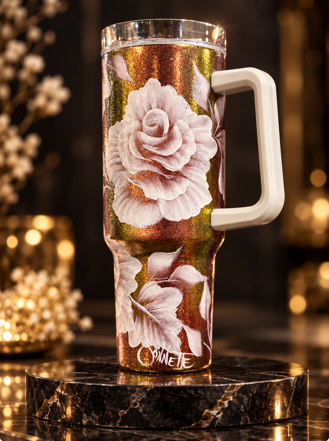 Vintage white roses with color-shift background