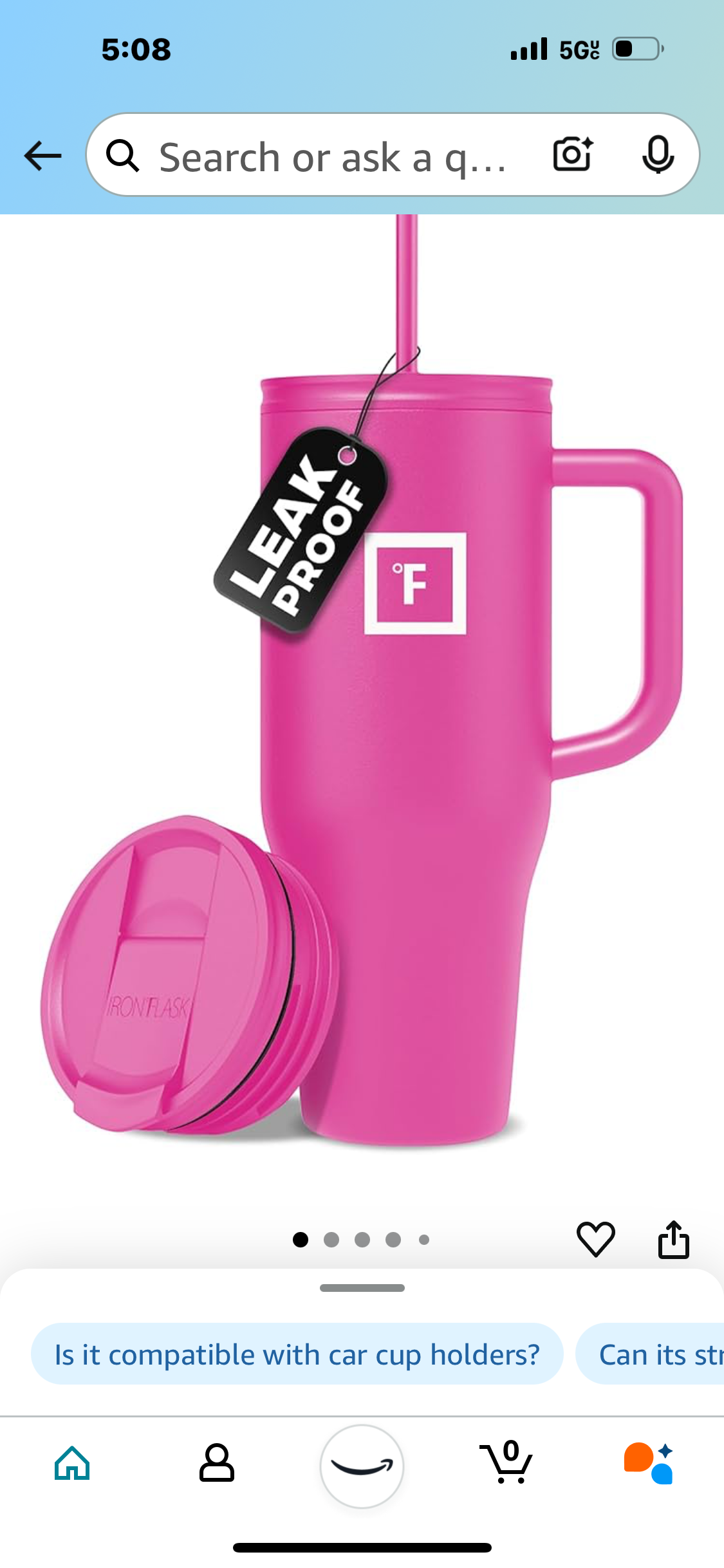 Hot Pink Iron Flask 40 with handle
